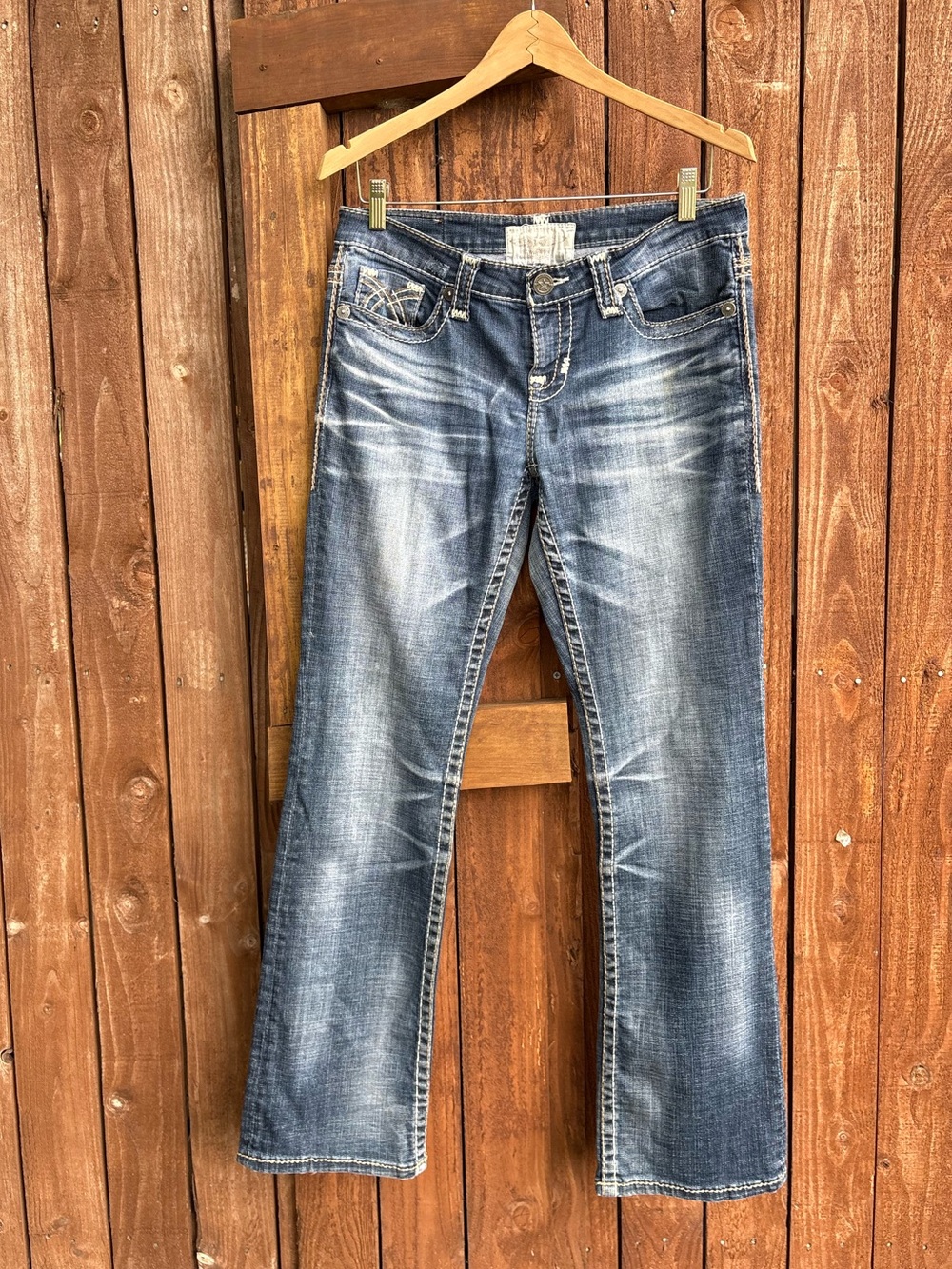 Buckle Big Star Acid Wash Whiskered Dark Liz Bootcut Jeans